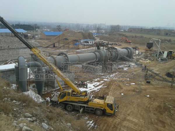 陜西涇陽縣煅燒煤矸石回轉窯生產線安裝現場